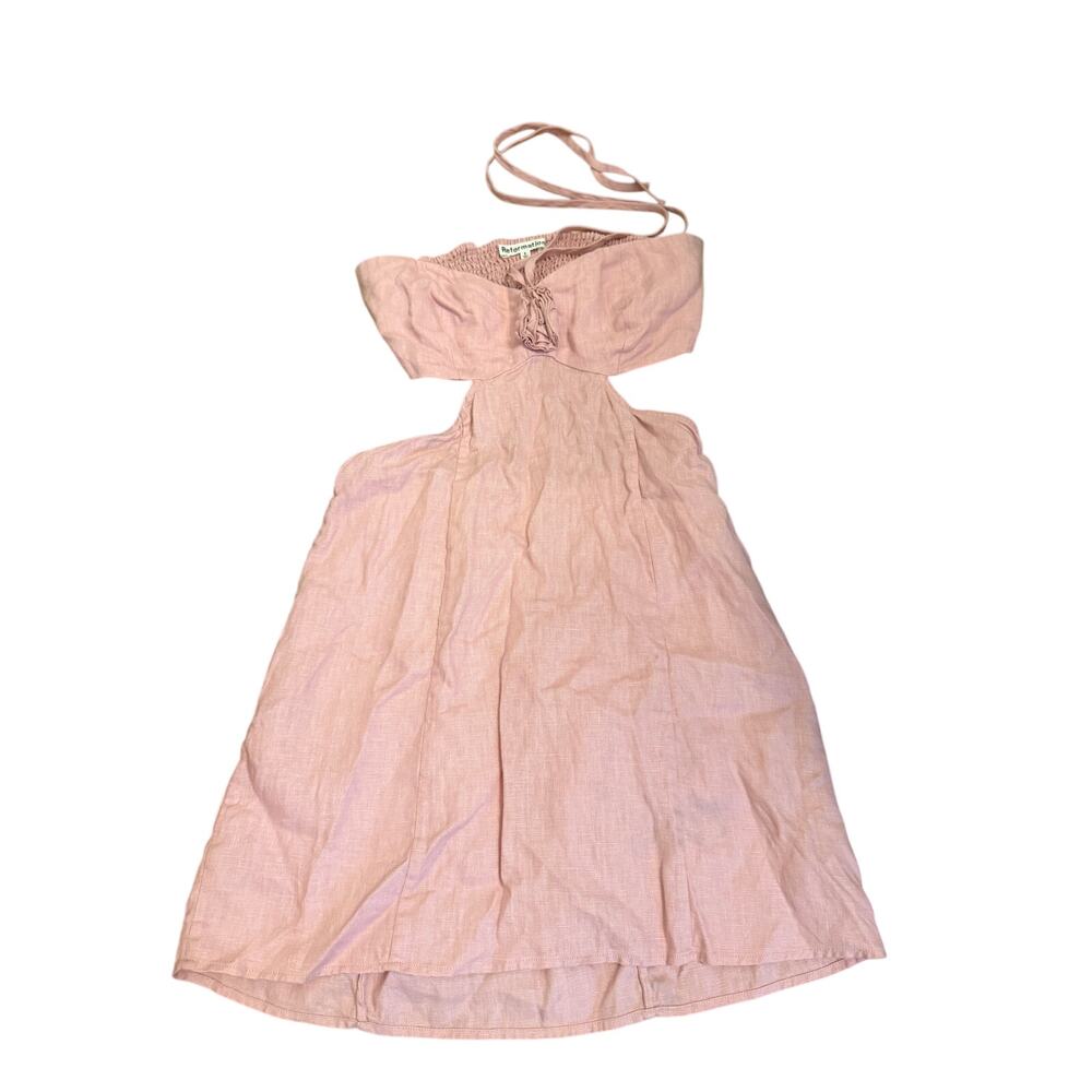 Reformation Pink/Purple Linen Halter Tie-Neck Cutout Mini Dress Linen Size 6